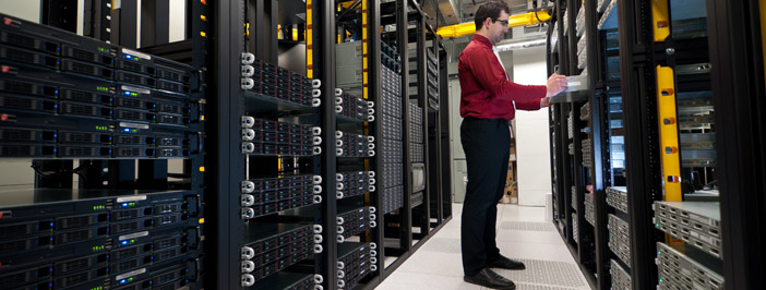 a network services professional working on a server